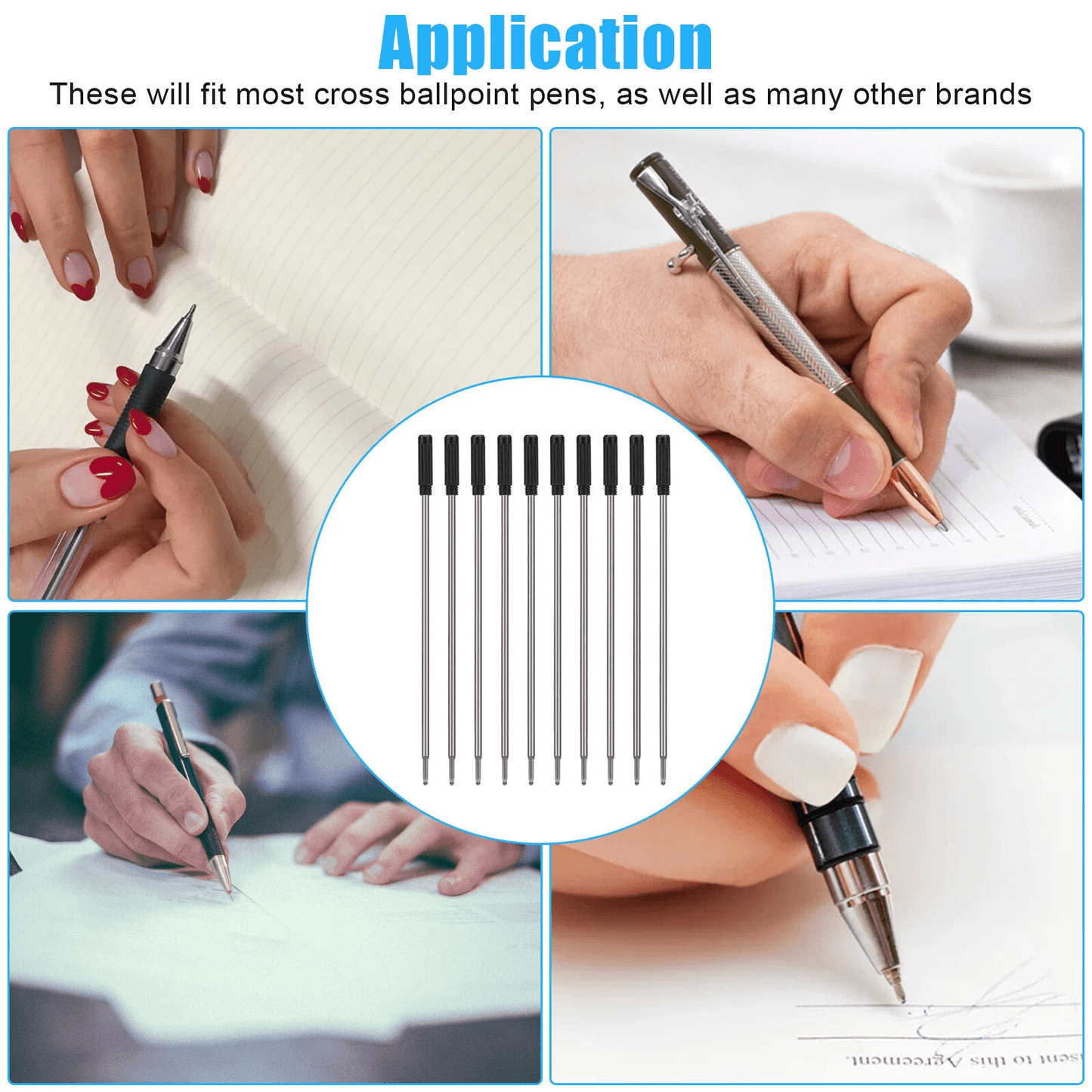 20Pcs Cross Style Ballpoint Pen Refills Black Ink 10mm Medium Point Smooth Writing Compatible With  6