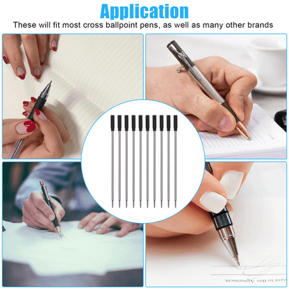 20Pcs Cross Style Ballpoint Pen Refills Black Ink 10mm Medium Point Smooth Writing Compatible With  6