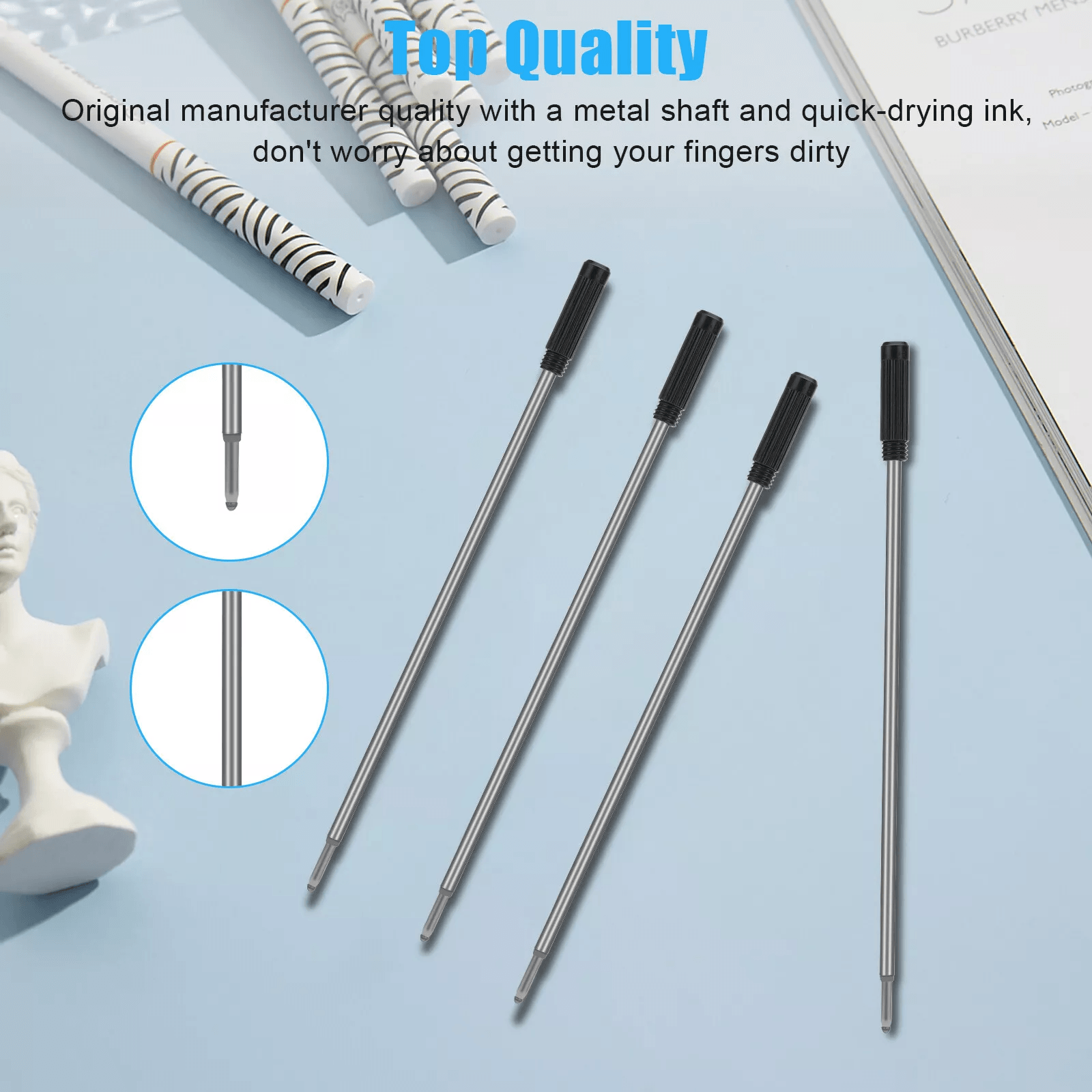 20Pcs Cross Style Ballpoint Pen Refills Black Ink 10mm Medium Point Smooth Writing Compatible With  2