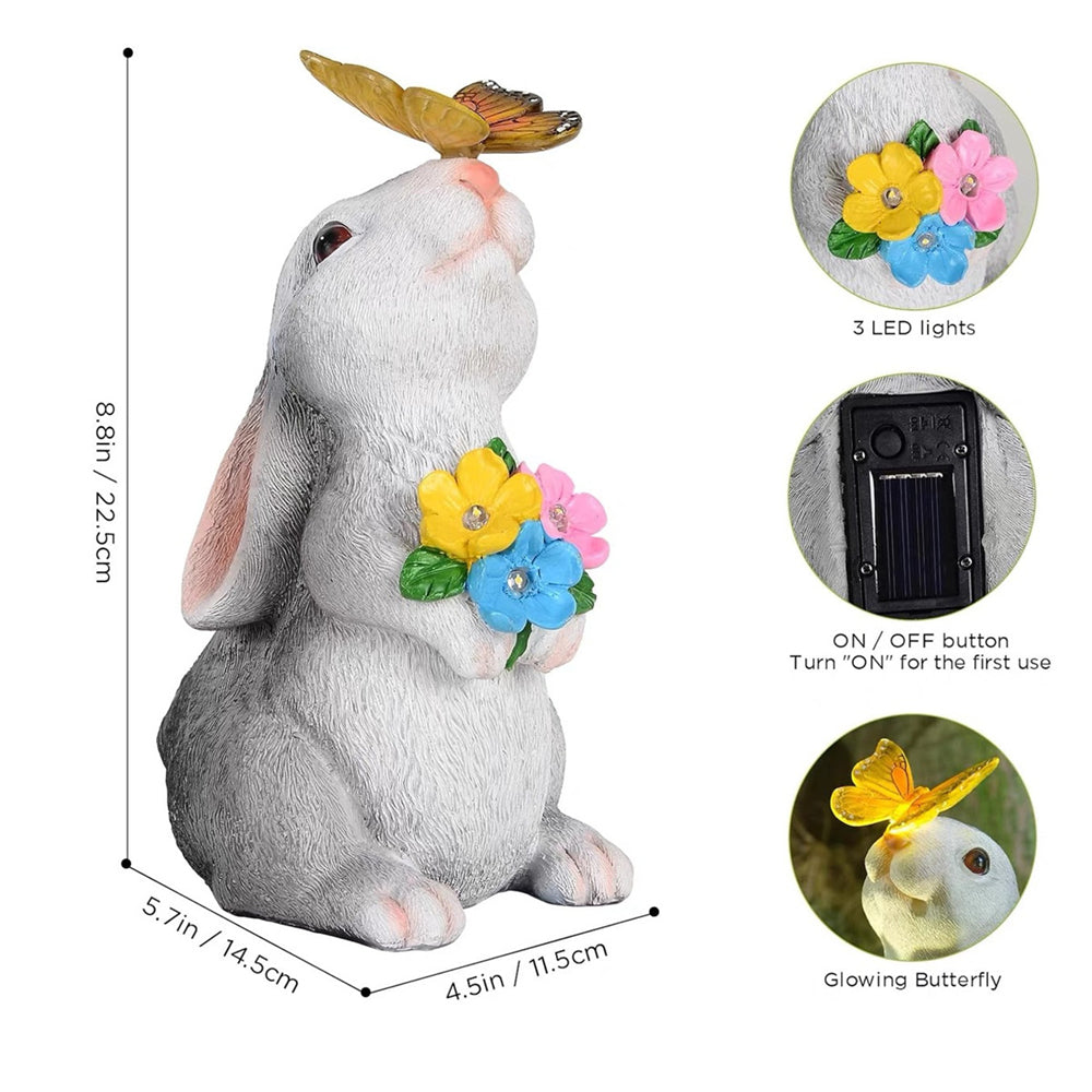 Solar-Powered Bunny Statue with LED Light – Outdoor Garden Figurine & Decoration