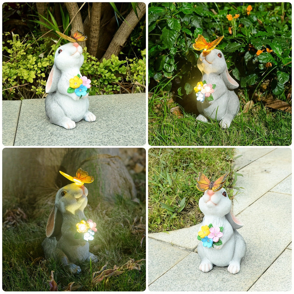 Solar-Powered Bunny Statue with LED Light – Outdoor Garden Figurine & Decoration