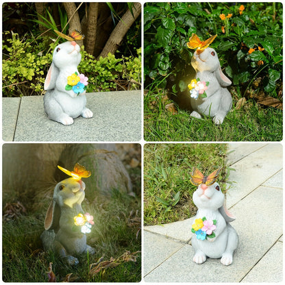 Solar-Powered Bunny Statue with LED Light – Outdoor Garden Figurine & Decoration