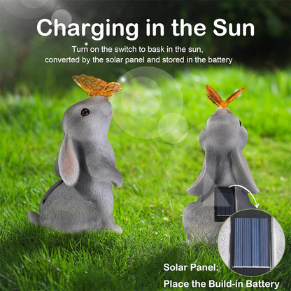 Solar-Powered Bunny Statue with LED Light – Outdoor Garden Figurine & Decoration