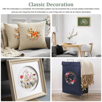 Beginner Cross Stitch Embroidery Starter Kit DIY Stamped Kits With Hoops Threads  Floral Patterns 5