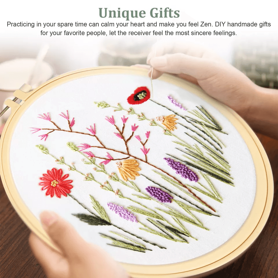 Beginner Cross Stitch Embroidery Starter Kit DIY Stamped Kits With Hoops Threads  Floral Patterns 4