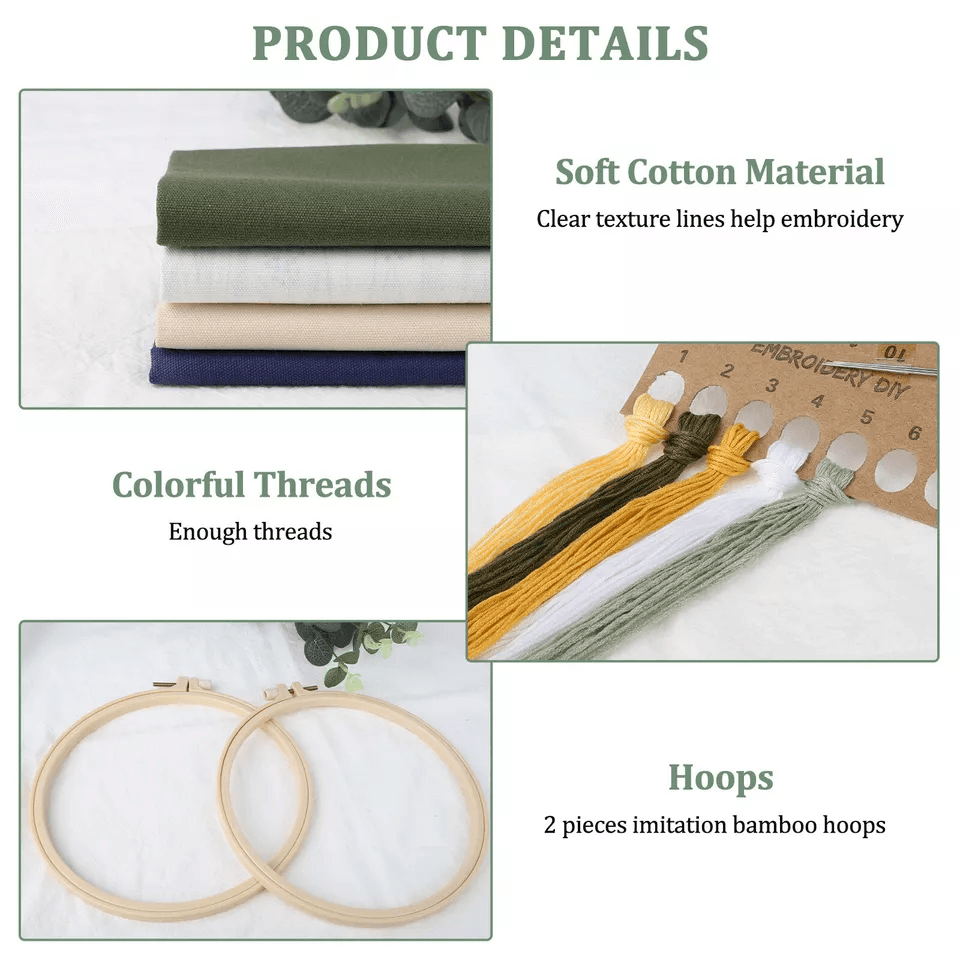 Beginner Cross Stitch Embroidery Starter Kit DIY Stamped Kits With Hoops Threads  Floral Patterns 3