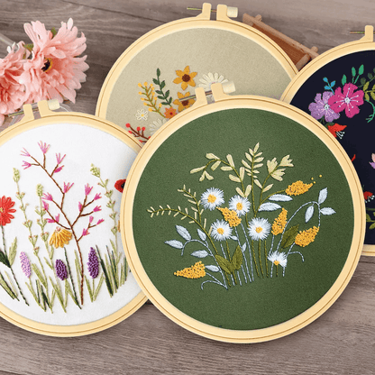 Beginner Cross Stitch Embroidery Starter Kit DIY Stamped Kits With Hoops Threads  Floral Patterns 1