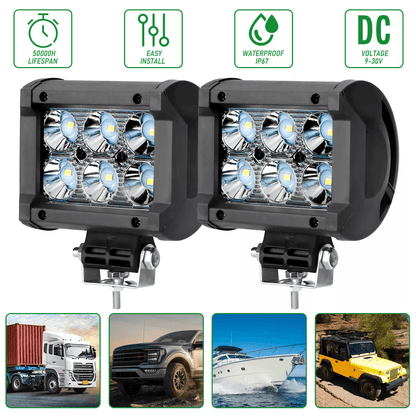 2x 4inch 18W LED Work Light Bar Spot Beam Pods Fog Driving Lamp for Offroad Truck, SUV, ATV, UTV, Jeep, Boat, Pickup