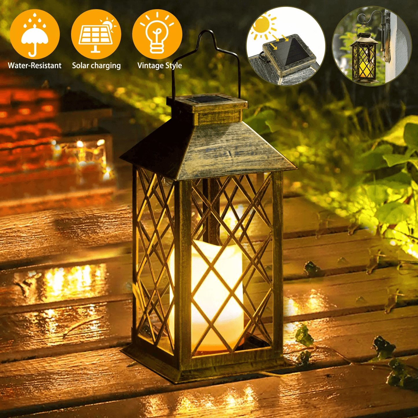 Solar Hanging Lantern LED Lights Outdoor Waterproof Garden Patio Yard Decor Lamp