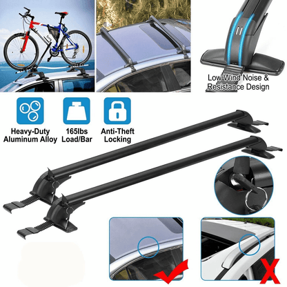 Universal Car Top Roof Rack Cross Bar, Heavy-Duty Aluminum Luggage Carrier w/ Lock, Fits Most Vehicles