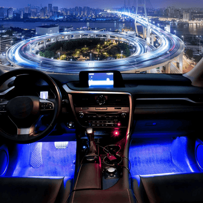 LED Interior Floor Decoration Lamp, Blue Light Car Decorative Lights with USB Charge, Adjustable Car Lighting Kit