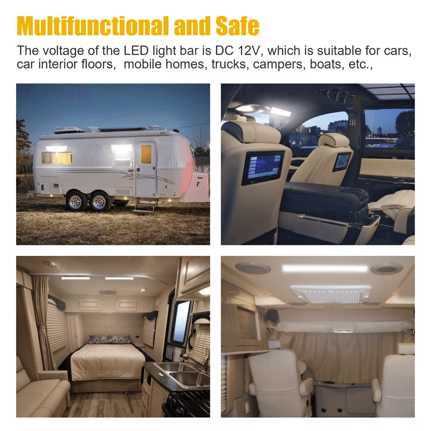 2x 12V 72 LED Car Interior Roof Light Dome Lamp For RV Camper Trailer Trunk Van SUV Ceiling Light B 4