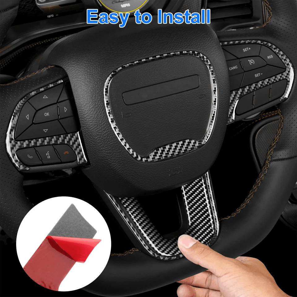 Carbon Fiber Steering Wheel Cover Trim For Dodge Challenger Interior Frame Kit 1