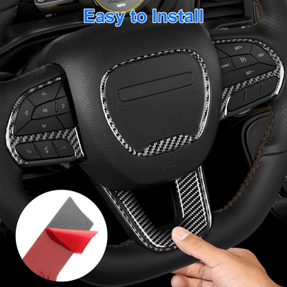 Carbon Fiber Steering Wheel Cover Trim For Dodge Challenger Interior Frame Kit 1