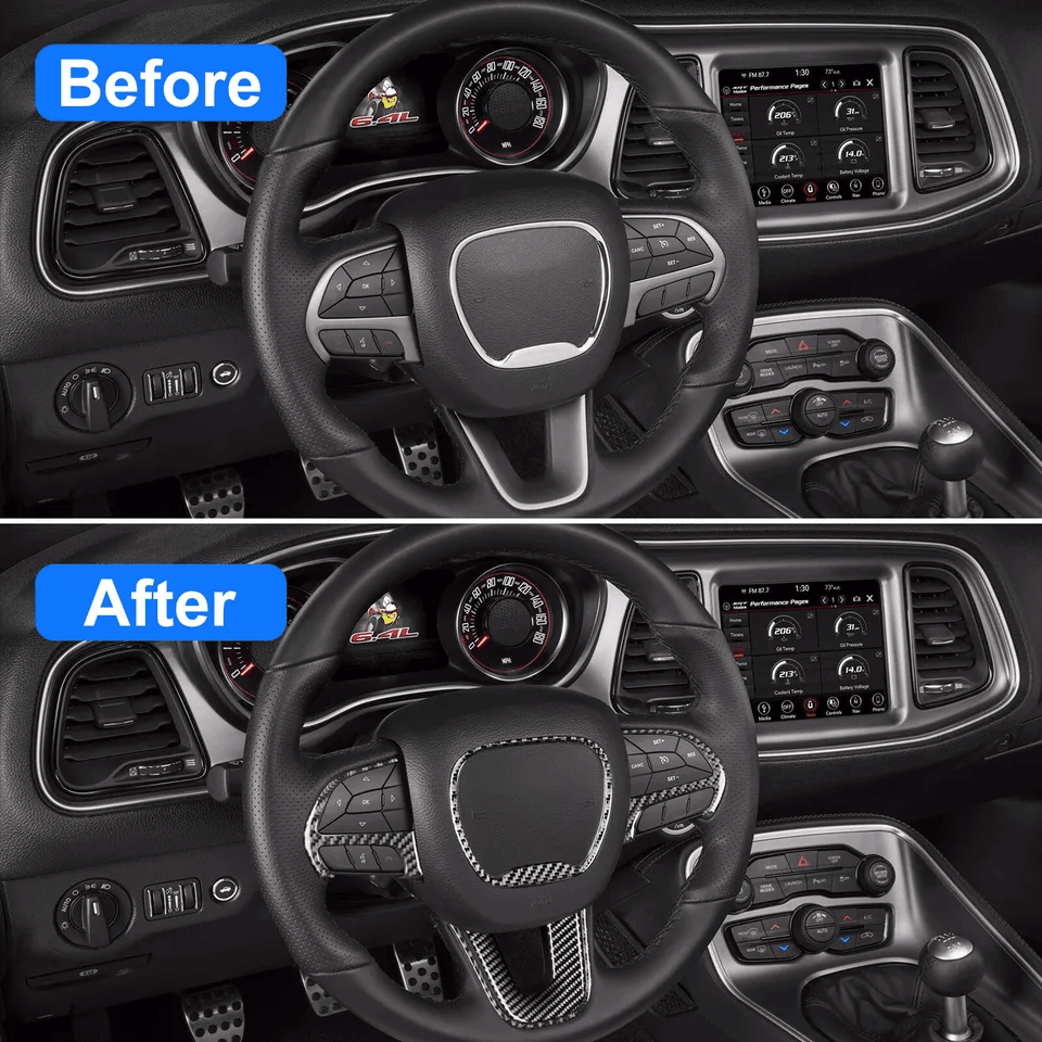 Carbon Fiber Steering Wheel Cover Trim For Dodge Challenger Interior Frame Kit 3