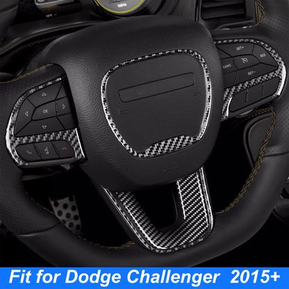 Carbon Fiber Steering Wheel Cover Trim for Dodge Challenger Interior Frame Kit