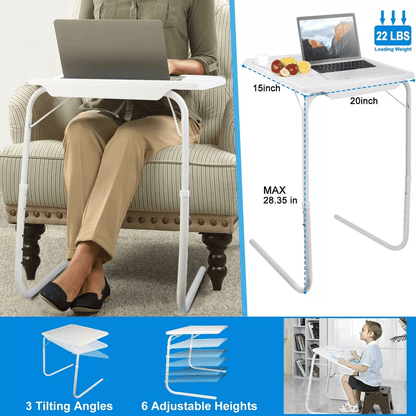Folding Laptop TV Tray Desk, Adjustable Portable Bed Mate Table for Dining, Studying, Gaming, or Work, Ideal for Adult