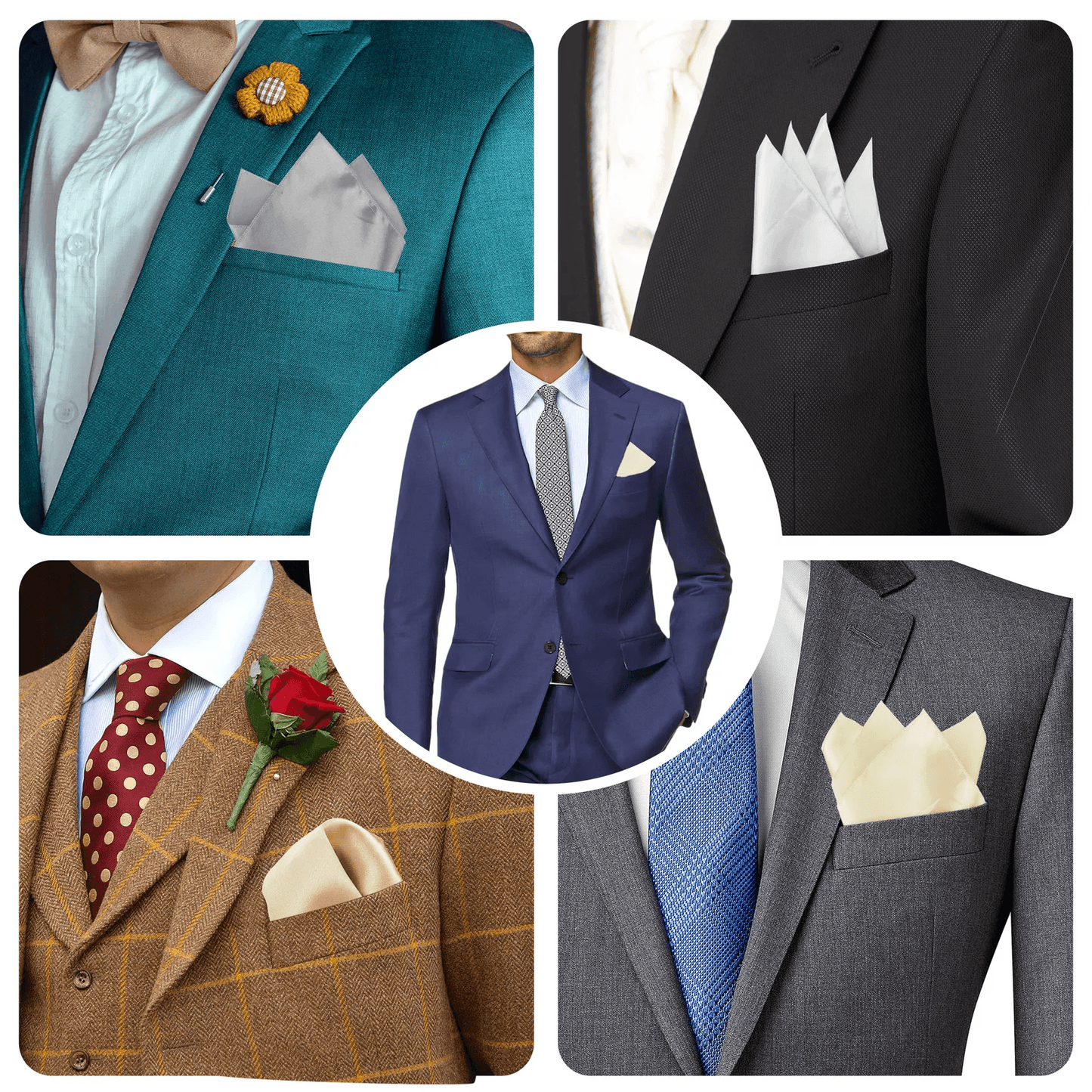 12Pcs Solid Satin Men Handkerchiefs Hanky Pocket Square Set Classic Vintage Plain Hankies For Suit  2