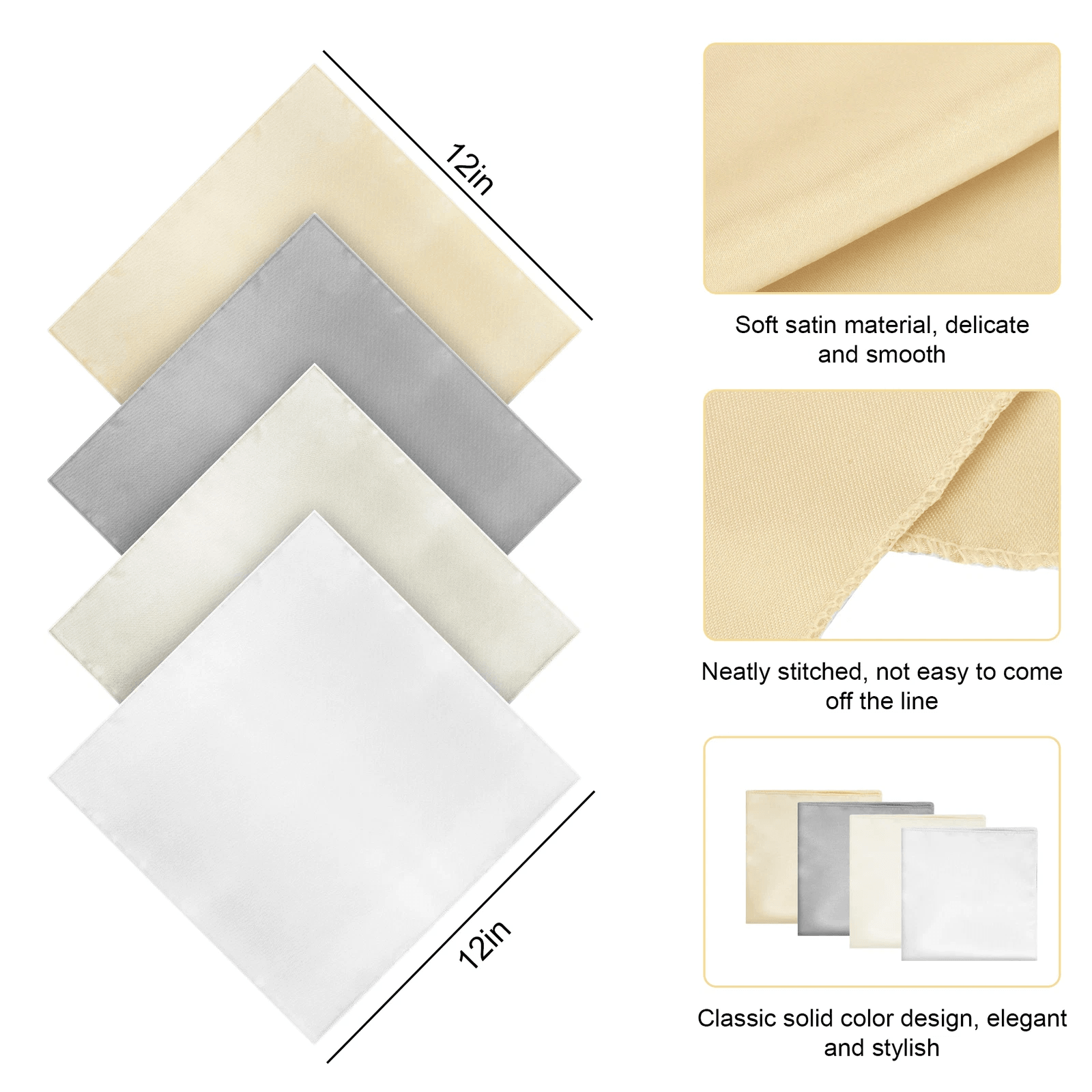 12Pcs Solid Satin Men Handkerchiefs Hanky Pocket Square Set Classic Vintage Plain Hankies For Suit  4