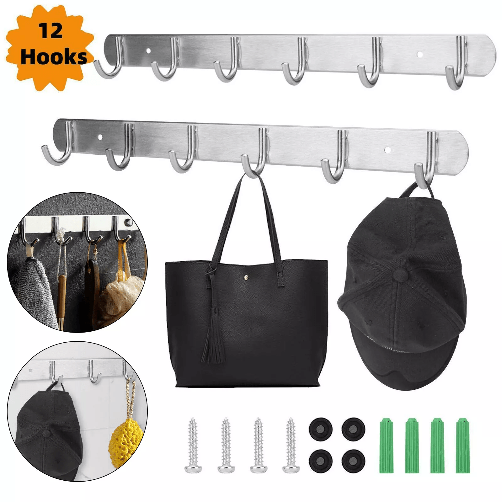 Wall Mount Rack for Keys, Towels, Coats, Hats & Bags, Metal Hanger Holder
