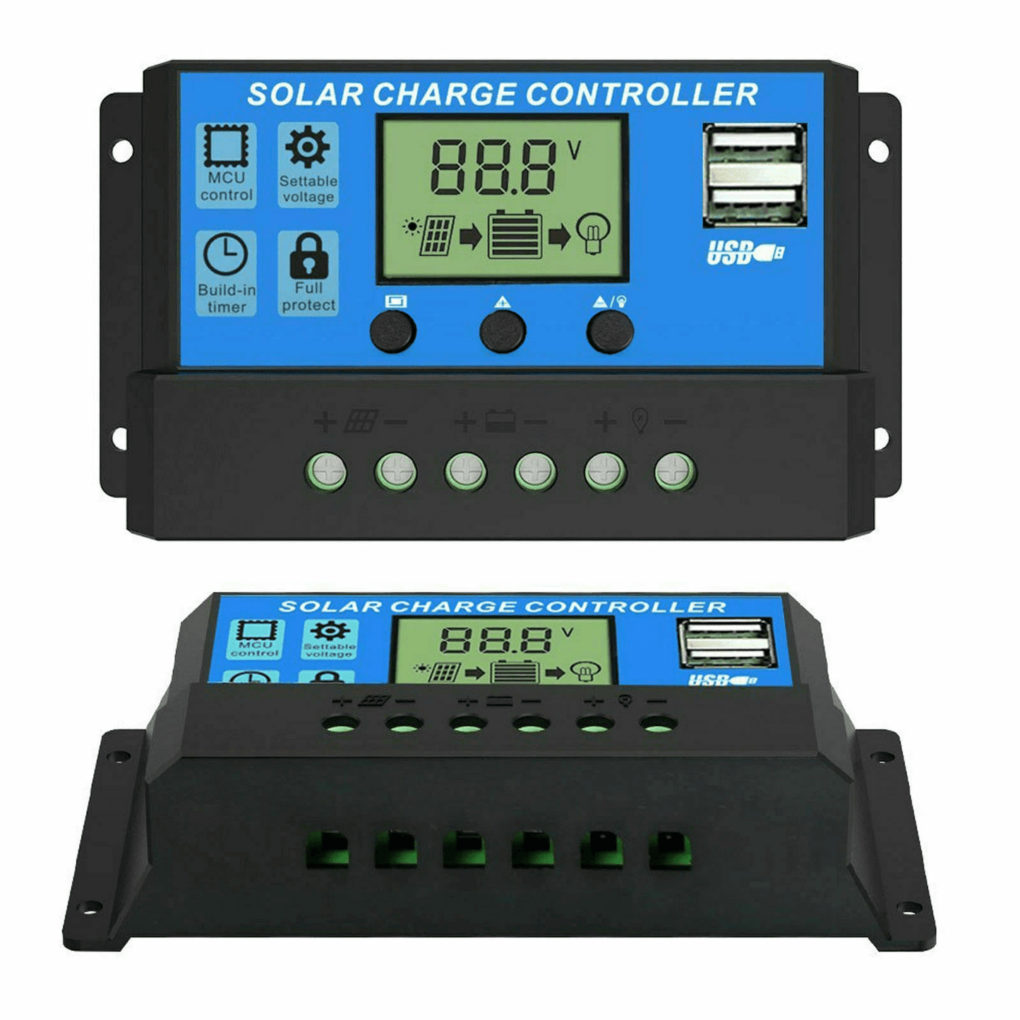 30A Solar Panel Charger Controller PWM Dual USB LCD Regulator Auto Battery Charging For Home RV Boa 2