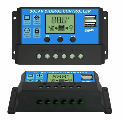 30A Solar Panel Charger Controller PWM Dual USB LCD Regulator Auto Battery Charging For Home RV Boa 2
