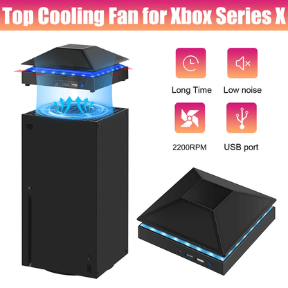 USB Cooling Fan for Xbox Series X Console with RGB Lights, Low Noise External Cooler Gaming Accessory