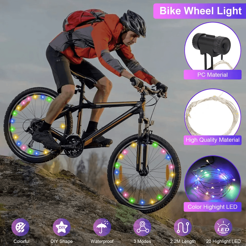 20LED Bike Wheel Light String, Colorful Bicycle Spoke Safety Lights for Night Riding