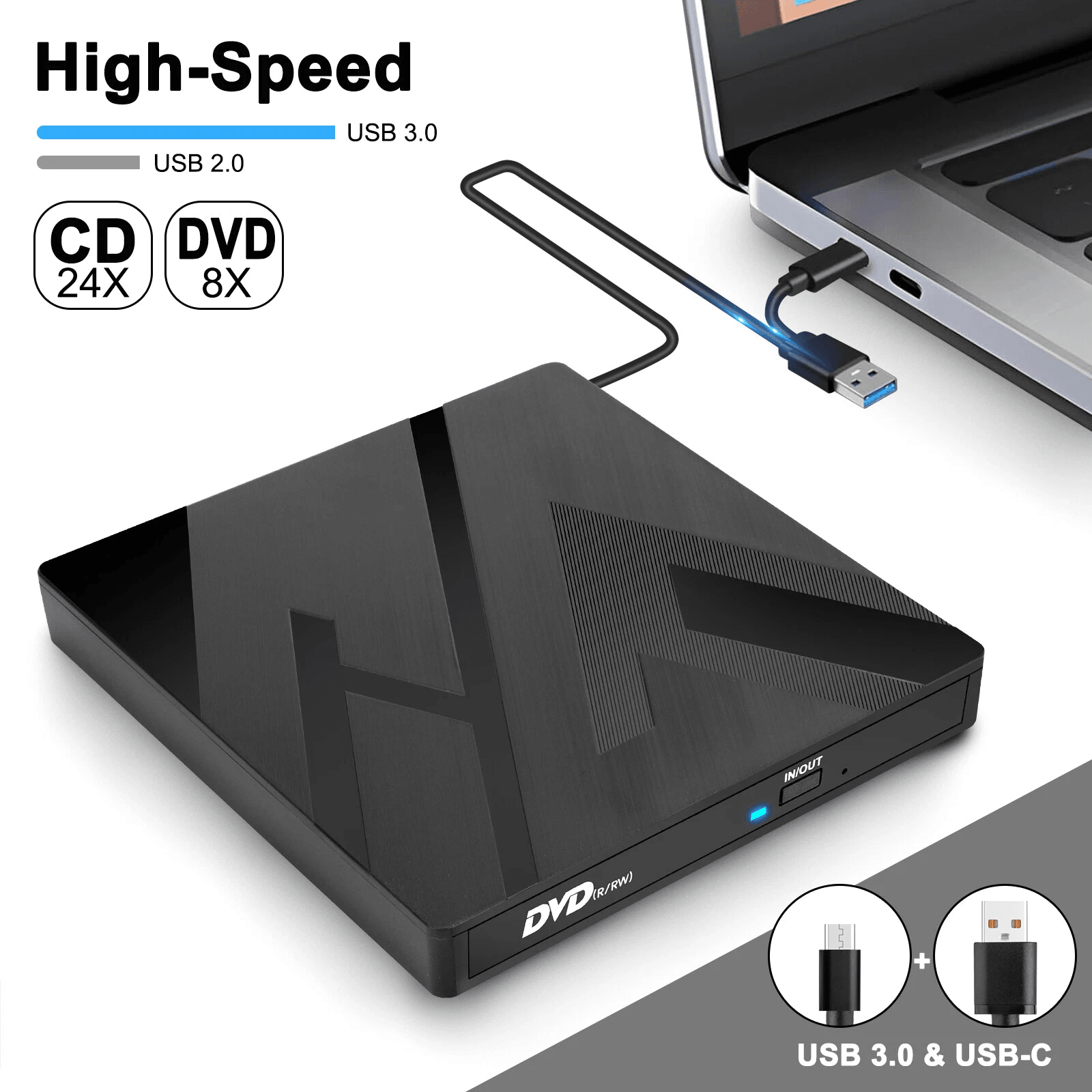 External CD DVD Drive USB Player Reader Writer For PC Laptop Windows 7 8 10 Portable DVD With SDTF  1
