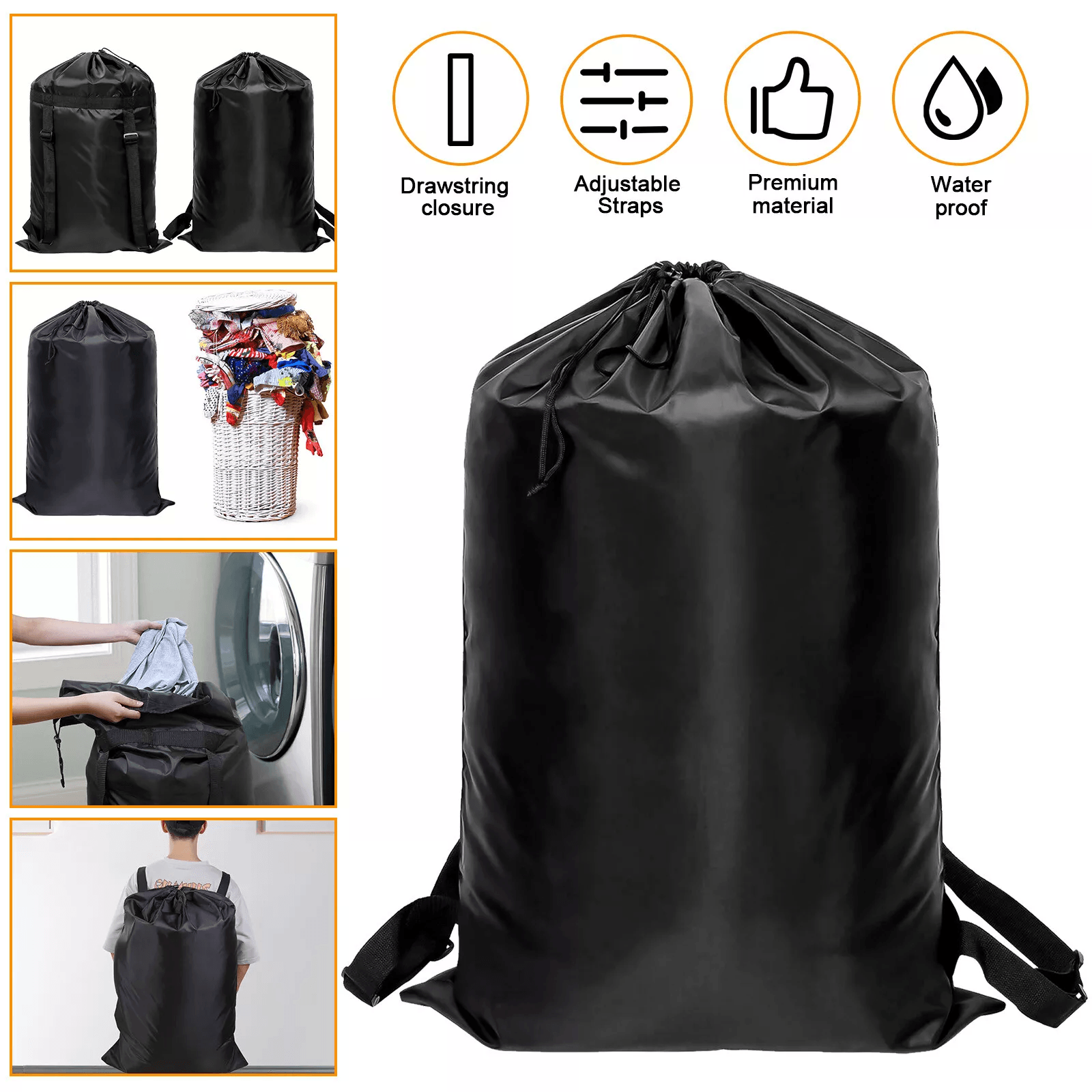 Heavy Duty Large Laundry Backpack Bag, Shoulder Strap Luggage Storage with Drawstring Closure