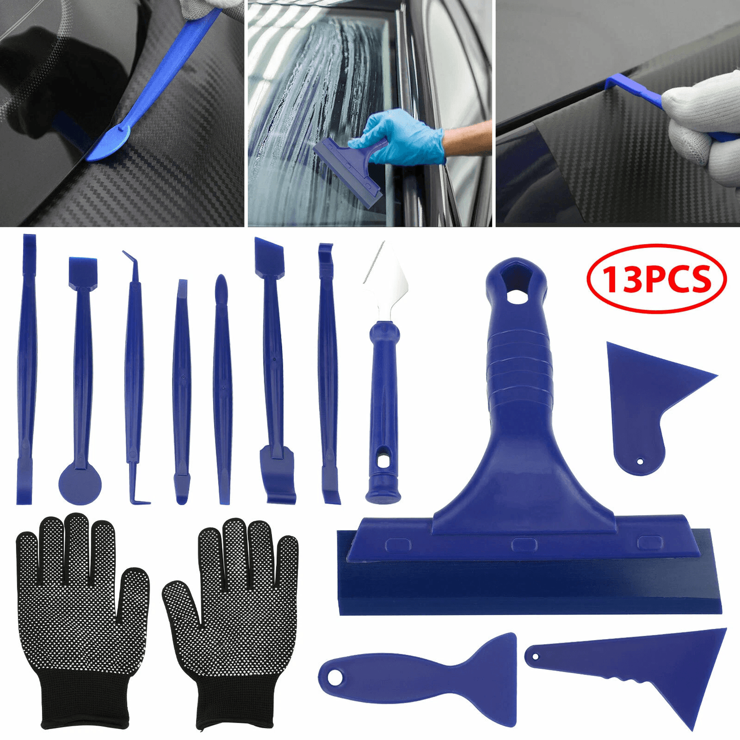 13PCS Car Window Tint Wrap Film Vinyl Cutting Kit Professional Squeegee Scraper Tools with Gloves for DIY Auto Detailing
