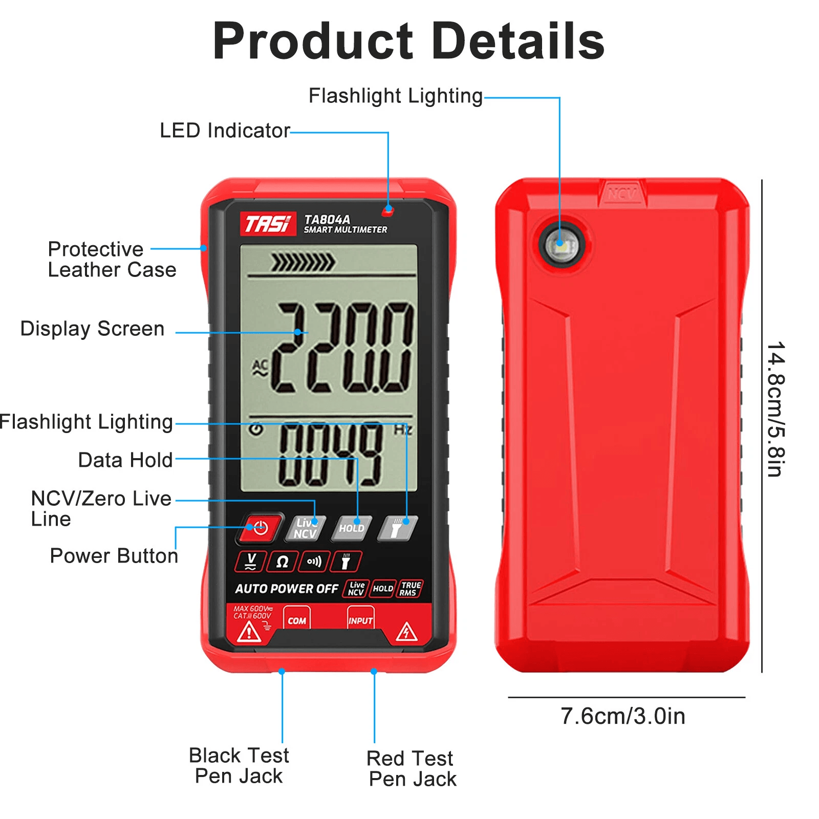 Digital Multimeter Voltage Tester  ACDC Voltmeter Ohmmeter With LCD Display  Flashlight 7
