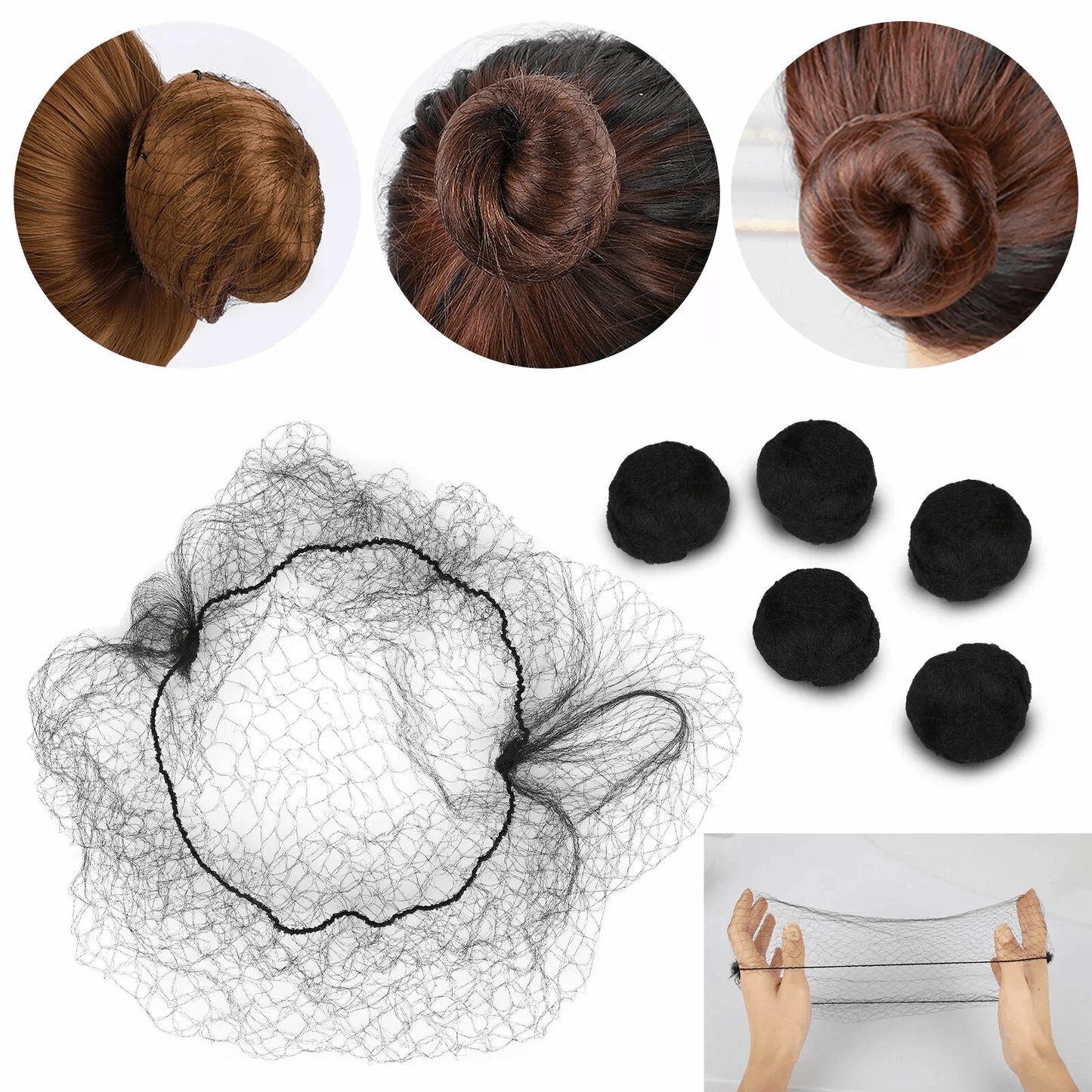 100X Invisible Hair Nets Bun Cover – Elastic Edge Mesh Hairnet Stretch Cap for Professional Use