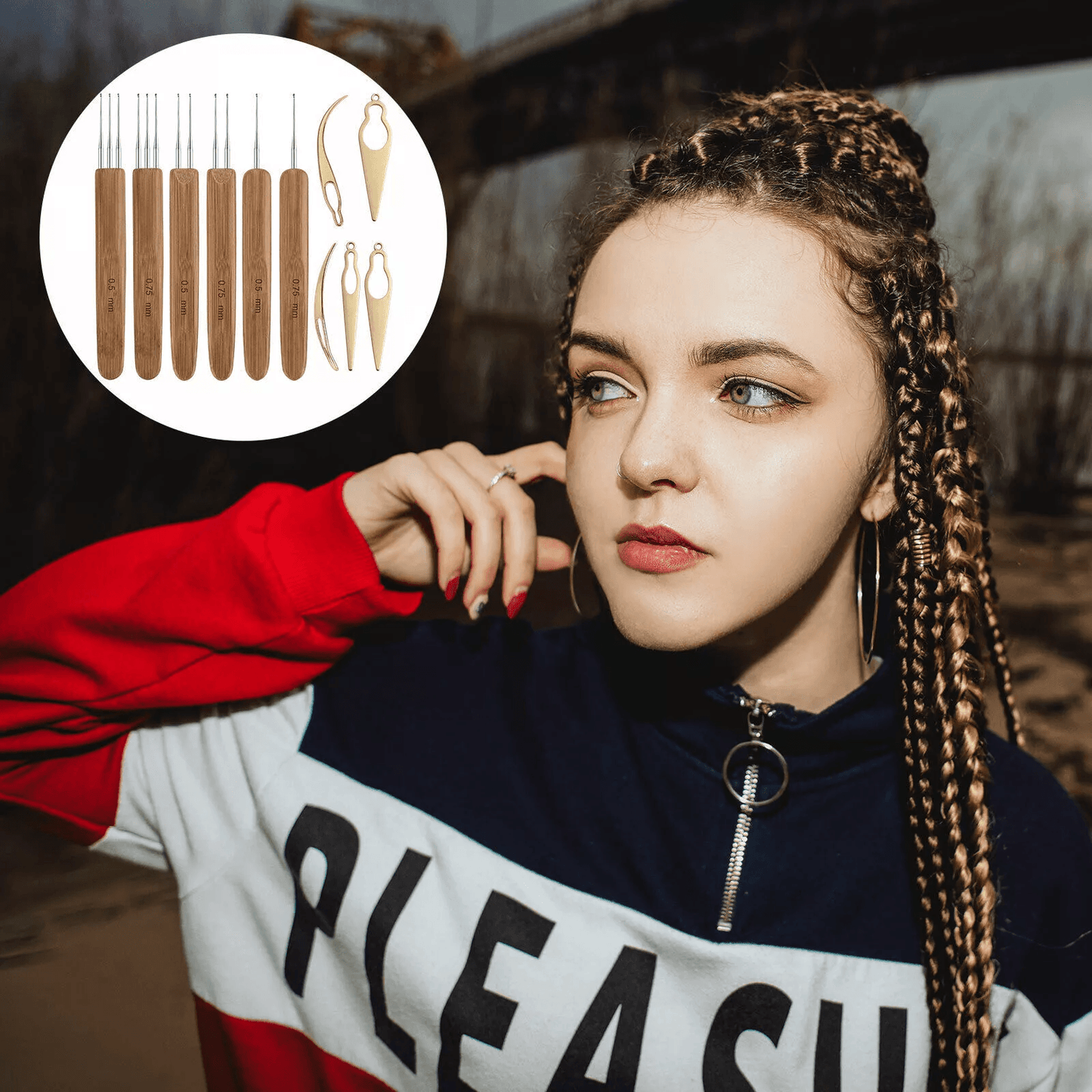 10PCS Bamboo Handle Crochet Dreadlock Hook Needle Tool Set For Braiding Hair Making Repair Wig Weav 5