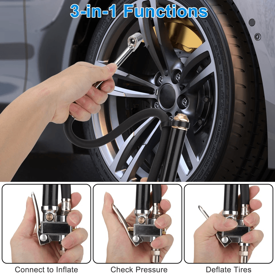 HeavyDuty Air Tire Inflator With Pressure Gauge  Dual Chuck For Car Truck RV 3