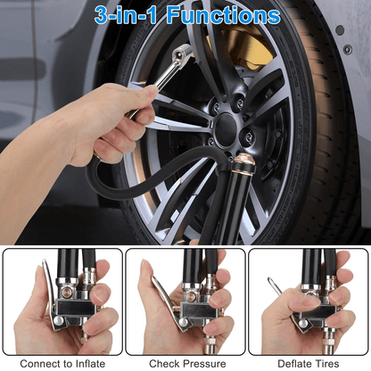 HeavyDuty Air Tire Inflator With Pressure Gauge  Dual Chuck For Car Truck RV 3