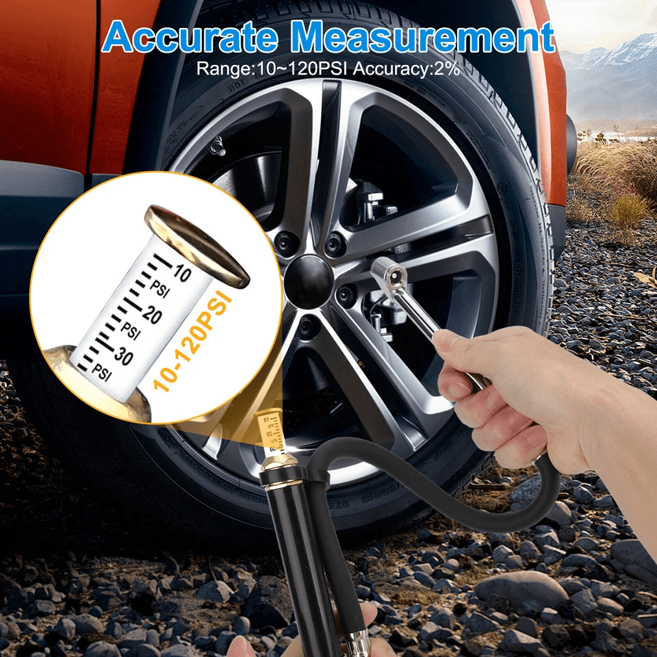 HeavyDuty Air Tire Inflator With Pressure Gauge  Dual Chuck For Car Truck RV 2