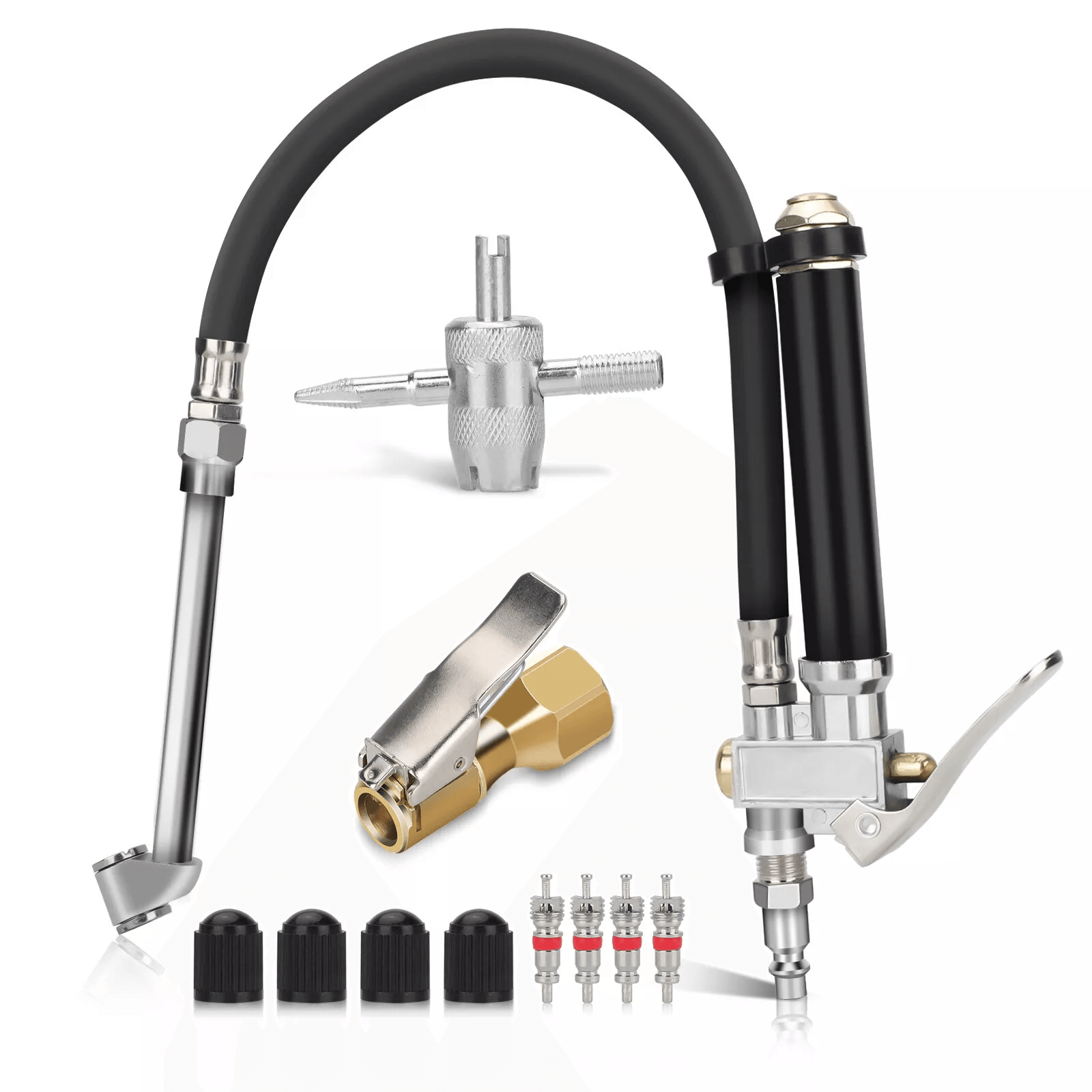 Heavy-Duty Air Tire Inflator with Pressure Gauge & Dual Chuck for Car, Truck, RV