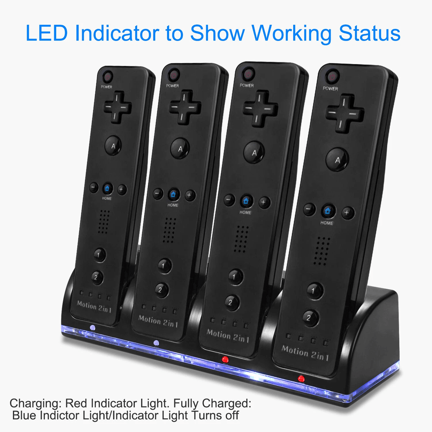 Nintendo Wii Remote Charger Dock Station with 4 Rechargeable Battery Packs, Fast Charging for Wii/Wii U Controllers