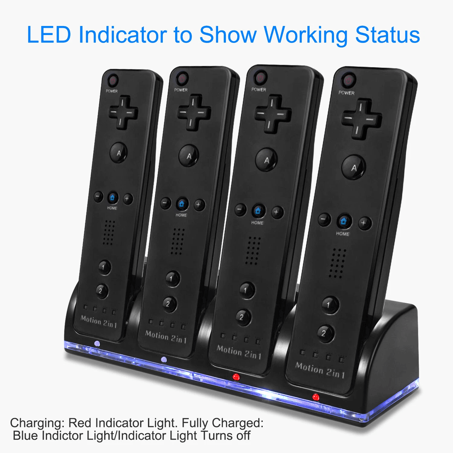 Nintendo Wii Remote Charger Dock Station with 4 Rechargeable Battery Packs, Fast Charging for Wii/Wii U Controllers