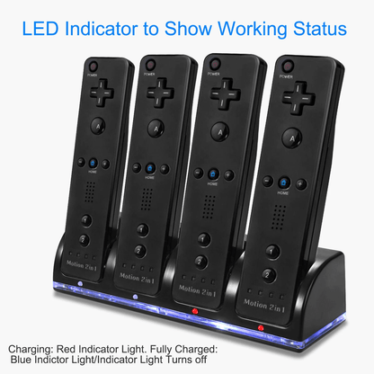 Nintendo Wii Remote Charger Dock Station with 4 Rechargeable Battery Packs, Fast Charging for Wii/Wii U Controllers