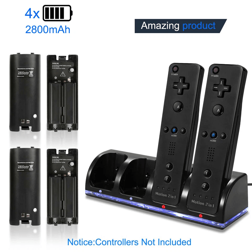 Nintendo Wii Remote Charger Dock Station With 4 Rechargeable Battery Packs Fast Charging For WiiWii 6