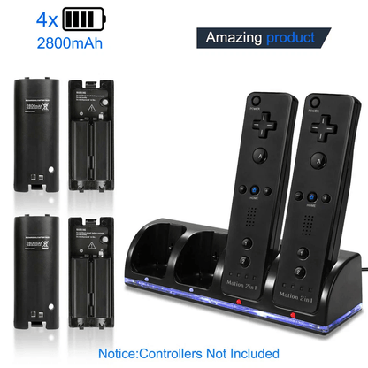 Nintendo Wii Remote Charger Dock Station With 4 Rechargeable Battery Packs Fast Charging For WiiWii 6