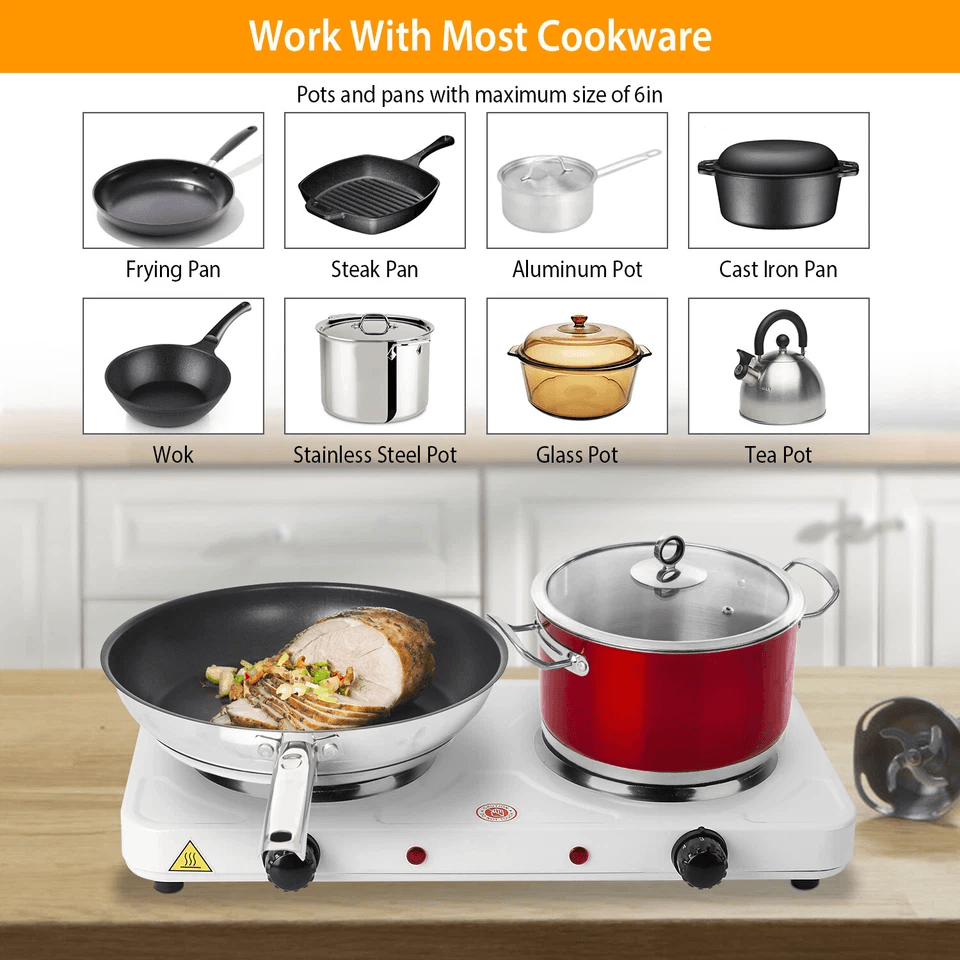 Dual Portable Electric Hot Plate Double Burner Cast Iron Stove For Kitchen Camping  Travel 5