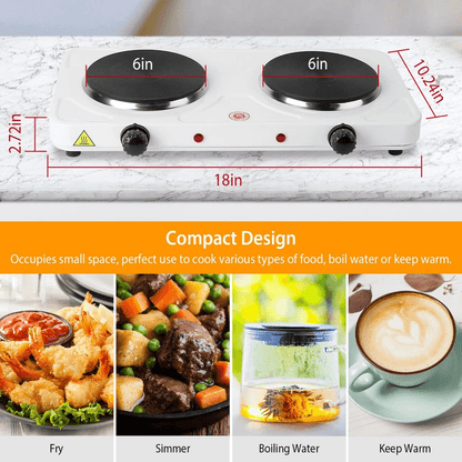 Dual Portable Electric Hot Plate Double Burner Cast Iron Stove For Kitchen Camping  Travel 6
