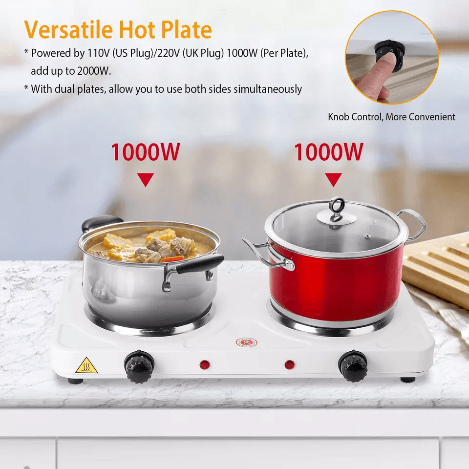 Dual Portable Electric Hot Plate Double Burner Cast Iron Stove For Kitchen Camping  Travel 2