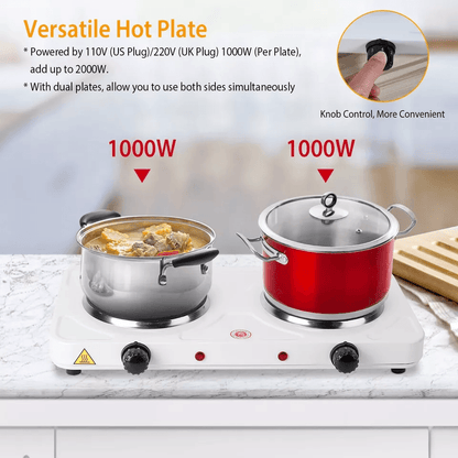 Dual Portable Electric Hot Plate Double Burner Cast Iron Stove For Kitchen Camping  Travel 2