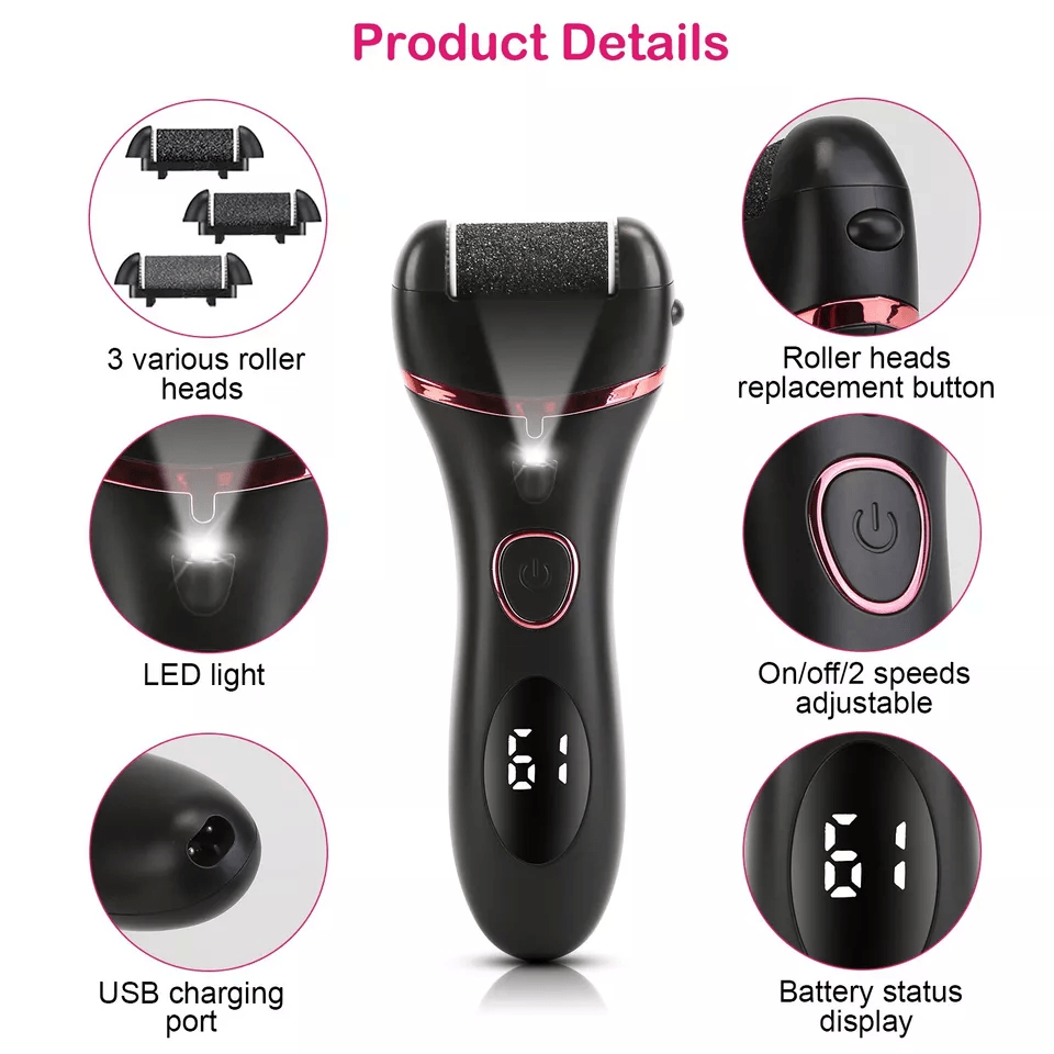 Electric Foot Grinder File Callus  Dead Skin Remover Pedicure Tool Rechargeable Kit For Smooth Feet 9