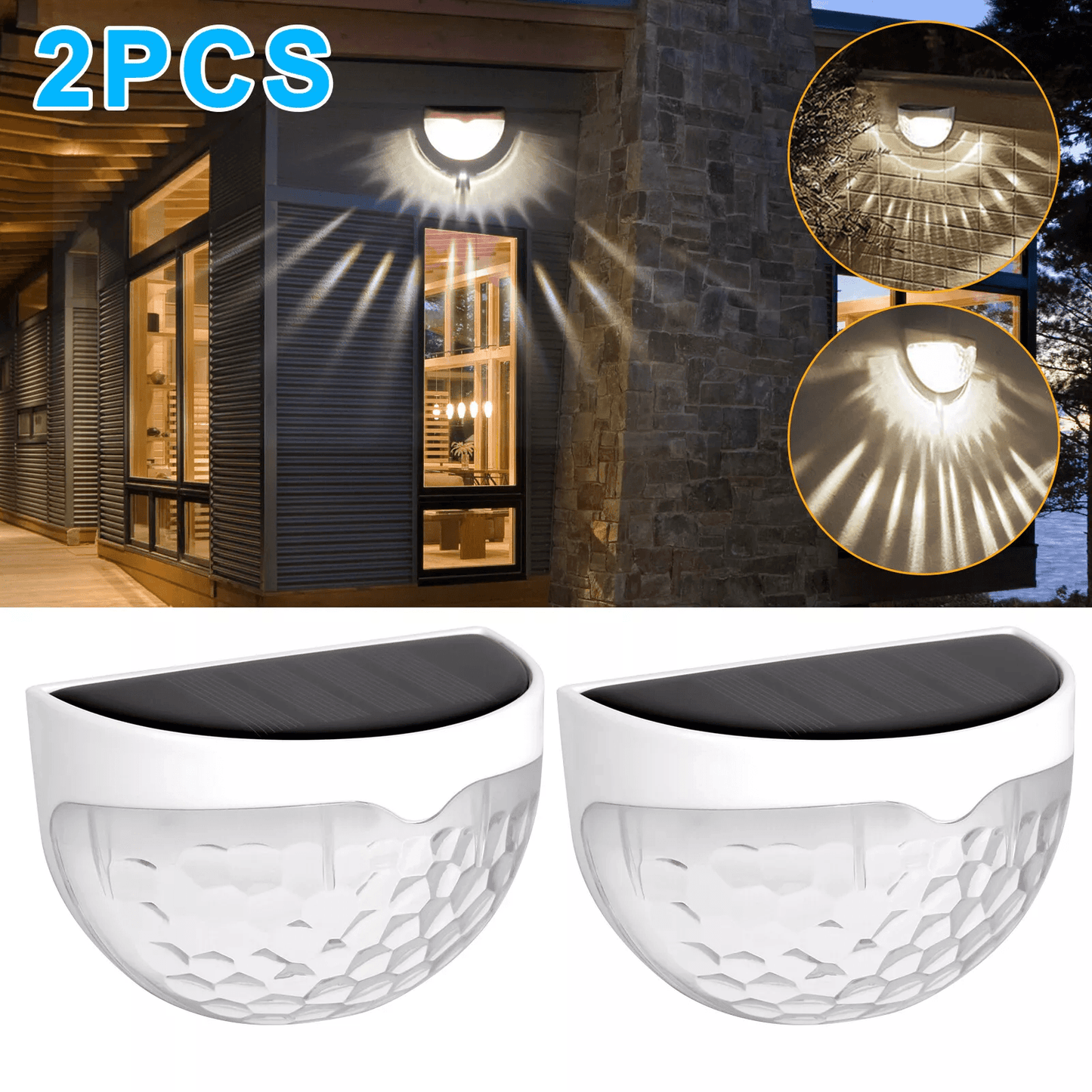 2Pcs Solar Fence LED Lights – IP55 Waterproof Outdoor Wall Mount Lamps for Garden, Yard, Patio, and Driveway
