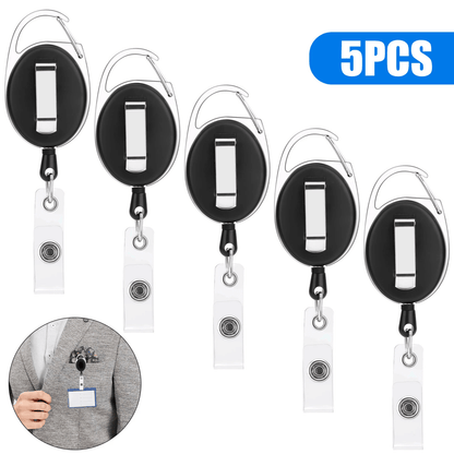 5Pcs Retractable Reel ID Badge Holder with Belt Clip Heavy Duty Plastic Card Holder with Nylon Cord for Work, Office
